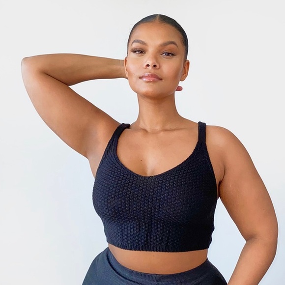 PLT Black Knit Crop Top - Picture 1 of 4